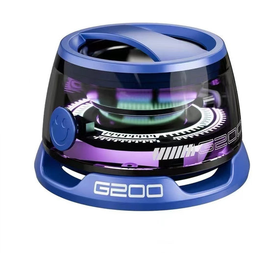 G200 portable speaker featuring a blue body and vibrant RGB lights